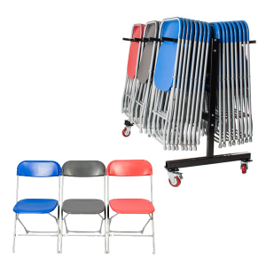 60 Straight Back Folding Chairs and Trolley