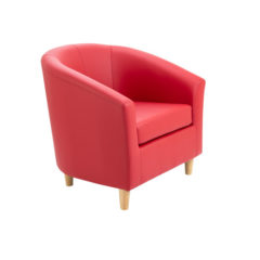 Tub Armchair With Wooden Feet – Red