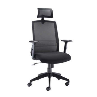 Denali High Back Chair With Headrest – Black Mesh